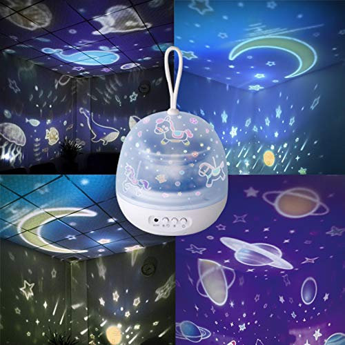 N / A - Proiettore per bambini, motivo: unicorno, stellato, lampada da notte girevole per bambini, regalo di compleanno, Natale