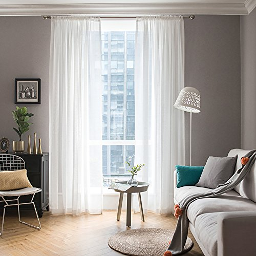 MIULEE Voile Vorhang Transparente Gardine aus Voile Einfarbig Stangendurchzug Transparent Wohnzimmer Luftig Dekoschal für Schlafzimmer 2er Set 280 x 140cm (H x B), Rod Pocket Weiß