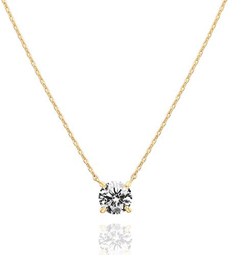 PAVOI 14K Gold VERMEIL Cubic Zirconia Crystal Solitaire 1.5 Carat (7.3mm) CZ Dainty Choker Necklace | Yellow Gold Necklaces for Women