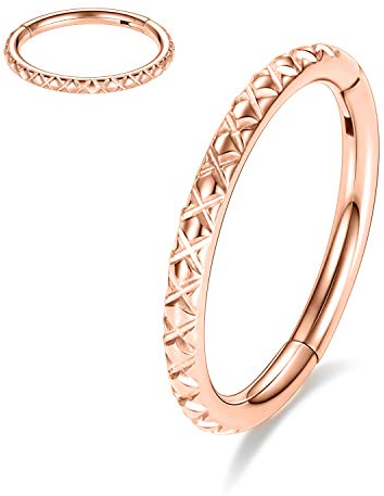 hengkaixuan 16G Septum Ring 316L Chirurgischer Stahl Clicker Segment Klappnasenringe 8 mm Reifen Einzigartiges X-Design Septum Piercing Schmuck Nasenring Roségold Helix Tragus Ohrring