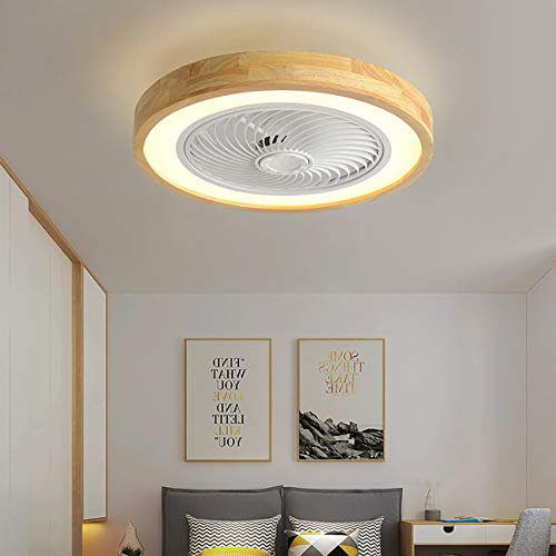YUNZI Bois Ventilateur De Plafond avec Telecommande 3 Vitesses Dimmable LED Plafonnier Ventilateur 72W avec Minuterie Moderne Chambre Silencieux Ventilateur De Plafond