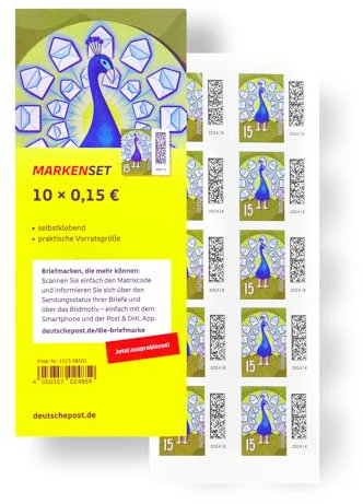 10 Stück 0,15 EUR 15 Cent postfrische selbstklebende Briefmarken | Frankaturware Markenset (Motiv: Welt der Briefe)