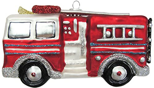 ZauberDeko Christbaumschmuck Weihnachtsbaumschmuck Feuerwehrauto Glas 13cm