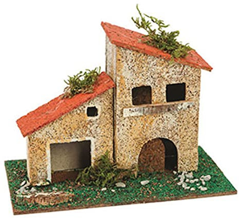 Tradineur - Casa Rural de Corcho para belén navideño 10 x 15,5 x 9 cm, casa Decorativa de Pueblo, Aldea para Nacimiento, Pesebre, Navidad, decoración Tradicional, Modelo Aleatorio