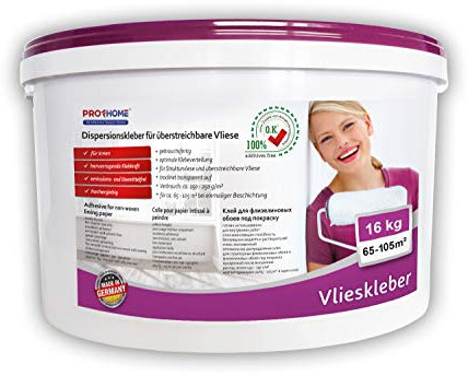 PRO[f]home - Vlieskleber Fertig-Kleber für Malervlies Renoviervlies Anstrichvlies Vlies Gewebe-Tapeten konservierungsmittelfrei Milchtrüb transparent auftrocknend 16 kg max 105 qm