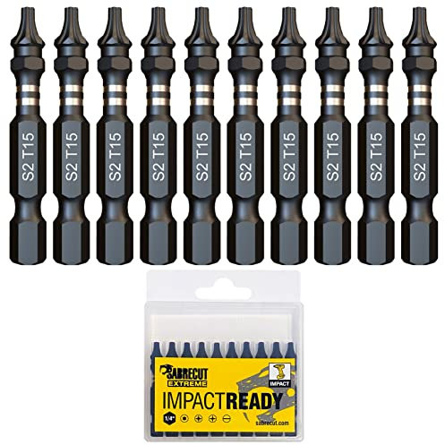 10 x SabreCut SCTX1550_10 50mm TX15 T15 Impact Screwdriver Driver Bits Set Single Ended Torx Heavy Duty Including Storage Box