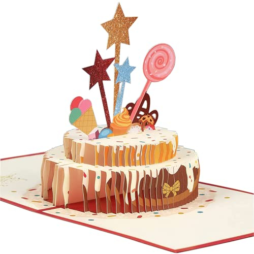 3D Pop Up Geburtstagskarte, Pop Up Karte Geburtstag Jubilaeumskarte, karte mit Torte, für Kinder Mama Frau Mann Papa Kollegen