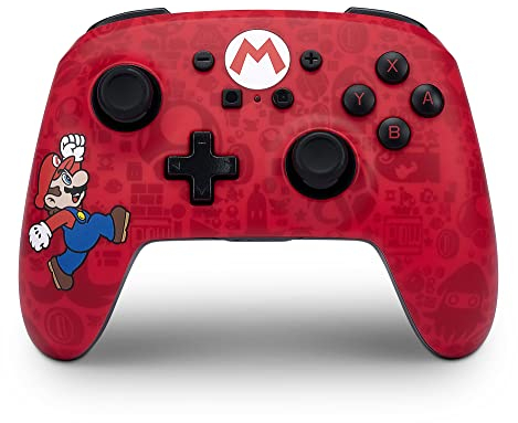 Manette sans fil améliorée PowerA pour Nintendo Switch, modèle OLED et Switch Lite, accessoire de jeu, manette de jeu, manette gaming, manette Bluetooth, sous licence officielle - Here We Go Mario