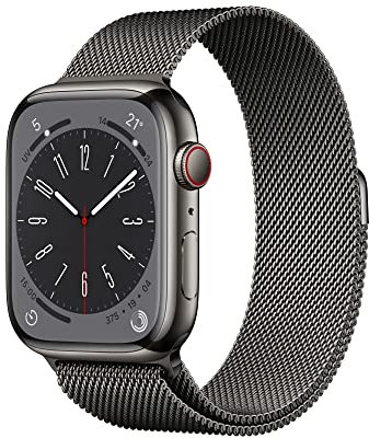 Apple Watch Series 8 (GPS + Cellular, 45mm) Reloj Inteligente con Caja de Acero Inoxidable en Grafito - Pulsera Milanese Loop en Grafito. Monitor de entreno, Resistencia alagua