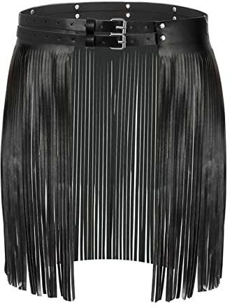PLATEYTR Damen Punk Fransen PU Leder Rock Gürtel Quaste Bikini Club Party Gürtel für Frauen und Mädchen für Rock Kleid Jeans Hose Fasching Party Kostüm(Schwarz)