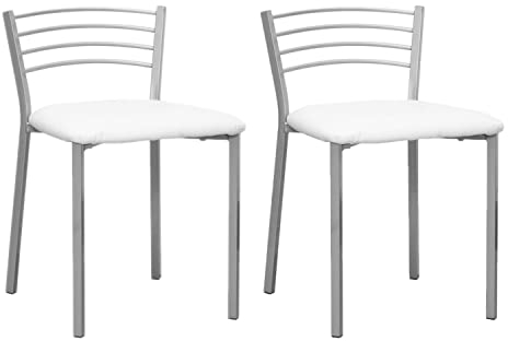 Shiito | Pack de 2 Taburetes de Cocina | Asientos de Polipiel Blanco | Modelo SINTRA