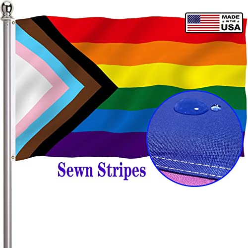 Progress Pride Regenbogen-Flagge, 7.6x12.7 cm, 210D, genähte Streifen, LGBTQ, Gay, Lesbisch, Bsexuell, Transgender, lebendige Farben, Polyester-Flaggen mit 2 Messingösen