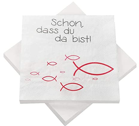 16 Servietten Ichthys 'Schön,DASS du da bist!', Ichtus fische Dekoration für Taufe, Kommunion und Konfirmation Streuartikel Tischdeko andere Festliche Anlässe (16 rosa)