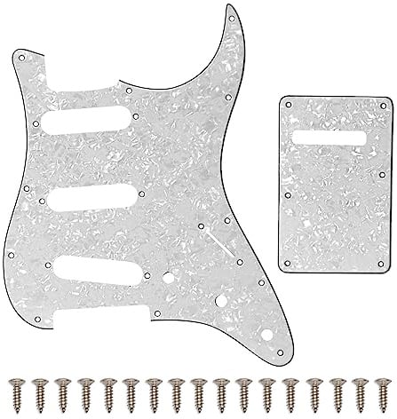 SAPHUE 11 Holes Strat Electric Guitar Pickguard and BackPlate Set for Fender US/Mexico Made Standard Stratocaster Modern Style Guitar Parts (SSS,3Ply White Pearl)
