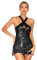 TTAO Damen Pailletten Tanz-Body Ballettbody Ärmellos Glitzer Gymnastikbody Ballett Trikot Leotard Latein Overalls Turnanzug Ballettanzug Schwarz D XL