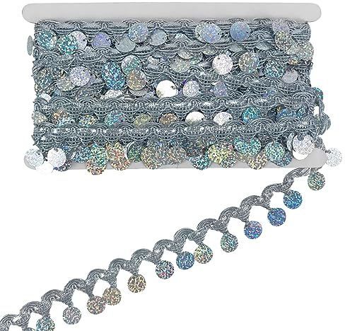 YXJDWEI 10 Yards Einfassborte Spitze mit Pailletten Lace Borte Band Applikation 5cm für DIY Kleidung Gardine Vorhang Tischläufer Deko Silber Bunt