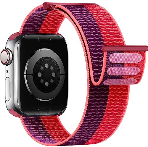 Yoohoo Nylon Straps Compatible with Apple Watch Straps 38mm 40mm 41mm 42mm(Series 10) Women Men,Upgraded Soft Nylon Strap Replacement Watch Bands for iWatch Series 10 9 8 7 6 5 4 3 2 1 SE/Double red
