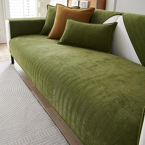 JUNLEBUYI Sofabezug 1 2 3 4 Sitzer, Samt Chenille Anti-rutsch Sofaüberwurf Couchbezug Sofa Sitzkissenbezug Sofahusse Sofa überzug Ecksofa/L Form, Sofaschoner Für Hunde (90x160cm,Grün#)