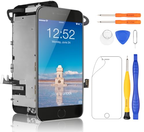 Yodoit für iPhone 7 Bildschirm Ersatz mit Home -Taste Display Digitizer Full Assembly Schwarzer LCD mit Home -Taste, Frontkamera, Ohrhörer -Lautsprecher mit Reparaturwerkzeugkit und Schutzfilm
