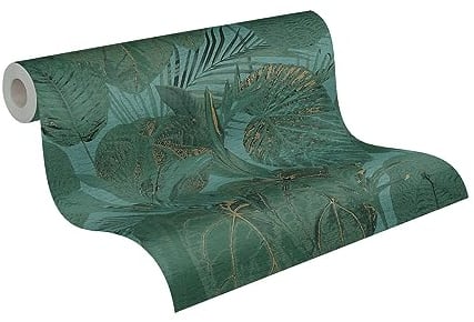 Livingwalls Famous Garden 393553 Jungle Wallpaper Petrol Green Gold Non-Woven Wallpaper 10.05 m x 0.53 m Made in Germany