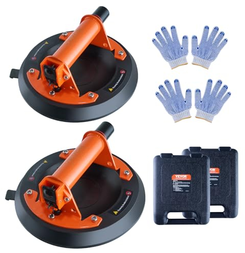 VEVOR Ventosa per Piastrelle 203 mm Ventosa per Vetro 2 Pezzi Carico 278 kg Manico in Acciaio PP Scatola da Trasporto Ventosa per Sollevamento Industriale per Lastre di Vetro Piastrelle Metallo Legno
