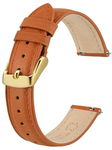 BISONSTRAP Elegante Leder Uhrenarmband, Schnellverschluss, Uhrenarmbänder für Damen und Herren, Kompatibel mit Uhrenanstößen von 14mm, Orange (Goldene Schnalle)