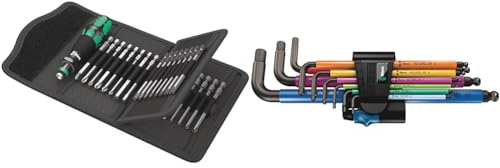 Wera Kraftform Kompakt 62, 33-teilig, 05059297001 & 05022210001 950/9 Hex-Plus Multicolour HF 1 Multicolour Winkelschlüsselsatz, metrisch, BlackLaser, mit Haltefunktion, 9-teilig
