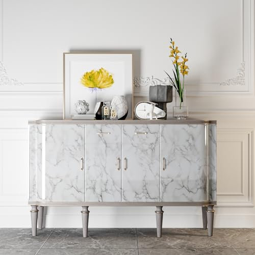 VaryFloral Papier Peint Marbre 30cmx300cm Papier Peint Blanc Gris Papier Peint Adhesif Mural Effet Marbre Rouleau Adhesif Decoratif Brillant Papier Vinyle Autocollant Adhesif pour Meuble Armoire