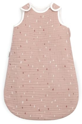 Ehrenkind® Baby Sommerschlafsack Rund Musselin | aus weicher OEKO-TEX zertifizierter Bio-Baumwolle | Sommer Baby Schlafsack Baby 1 TOG Gr. 62/68 Rose Tropfen