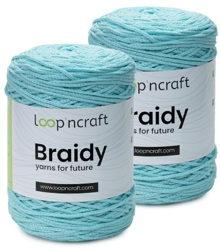 Loopncraft Makramee Garn 2er-Set Mint Grün, 2 X 2mm - 250m - 250g, Kettengarn, Braidy Garn, Recycling