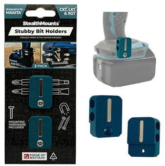 StealthMounts Blue Stubby Magnetic Bit Holder Compatible with Makita- 2 Pack | Drill Bit Organizer | Made in The UK