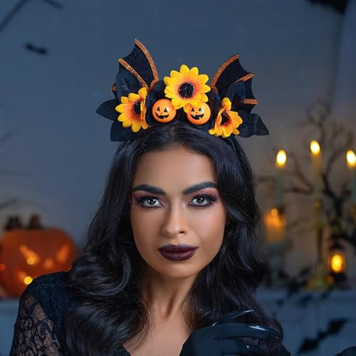 IYOU Oreille Douris Serre Tete Halloween Femme Bandeaux Cheveux Orange Fleur Marguerite Accessoires Cheveux Tournesol Marguerite Tournesol Parti Rave Cosplay