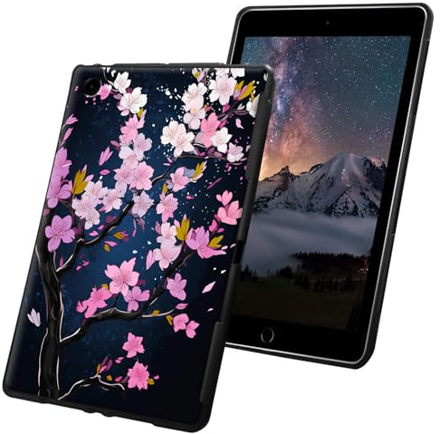 Schutzhülle für Fire HD 8, 8. / 7. Generation, 20,3 cm (8 Zoll), Version 2018/2017, schlank, leicht, weiches TPU-Silikon, rutschfest, stoßfest, schwarze Tablet-Hülle, rosa Kirschblüten