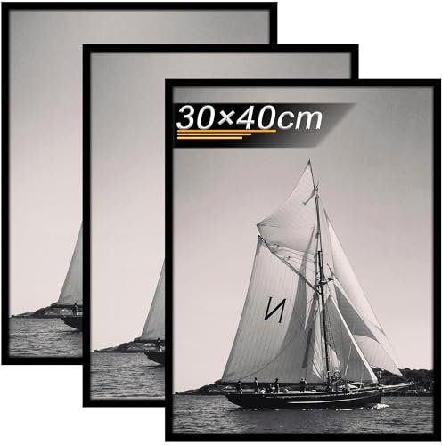Tinkeps 3er Pack Bilderrahmen 30x40 cm Schwarz, Bilderrahmen 40x30 Hergestellt aus Holzwerkstoff, Rahmen 30x40 Ideal für Fotos, Bilder, Poster