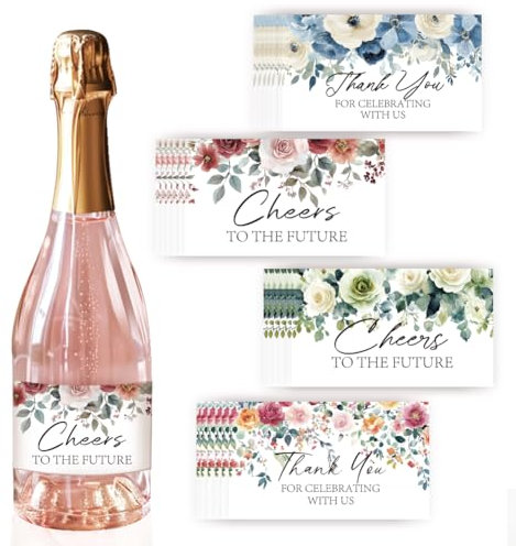 PH PandaHall Bottle Labels for Wine, 40pcs 4 Styles Adhesive Wine Labels for Bottles Thank You Label Flower Tags for Wedding Anniversary Christmas Cocktail Party DIY Supplies 3.5 x 2 Inch