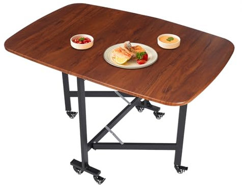 QUIOTUIR Klapptisch, Campingtisch, faltbar, Esstisch, multifunktional, Küchentisch, mit 6 Rollen, Tisch, Küche (braun, schwarz)