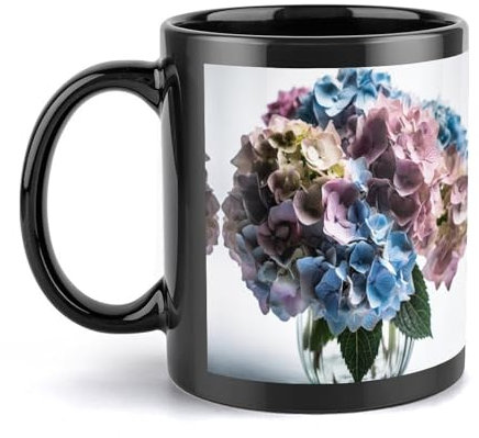 JKLPOMN Coffee Cups With Handles,Hydrangea Flowers in Vase Printed Latte Cups, And Reusable Large Cups Are Perfect For Tea Hot Chocolate