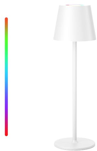 Qsky Tischlampe Kabellos Dimmbare LED Akku Tischleuchte, Wiederaufladbar Warme Lichtfarbe 3000K+RGB Aluminium Outdoor Tischlampe wasserdicht für Restaurant,Schlafzimmer,Bar,IP54 (Weiß 1Stück)