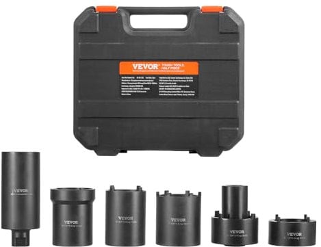 VEVOR Spindle Nut Socket Tool Kit, 1/2 inch Drive 6 Piece Axle Hub Nut Socket Set, for Toyota, Ford, 4WD Vehicles and GM Vehicles, with Storage Case, Axle Spindle Nut Retainers Remover