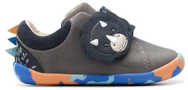 Clarks Roamer Tri Toddler Leather Shoes in Grey/Blue Size 5