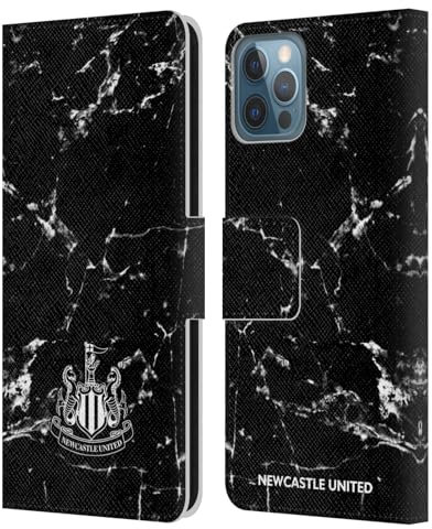 Head Case Designs Officially Licensed Newcastle United Football Club Black Marble Crest Leather Wallet Case Compatible With Apple iPhone 12 / iPhone 12 Pro