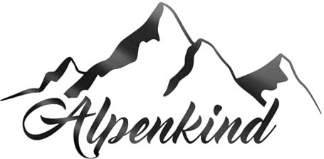 Alpenkind Aufkleber 20x9,7cm Berge Sticker Autoaufkleber für Wohnmobil Auto Wohnwagen Schriftzug Urlaub Alpen Gebirge Panorama Schriftzug selbstklebend K057 (Schwarz Glanz)