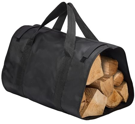 Garronda Holzkorb für Kaminholz Wasserdicht Polyesterfaser Tragetasche für Brennholzscheite Schwerlast Garden Brennholz Kaminholzkorb mit Griffen Brennholzsack für Kamin Größe XXL GD-0103, Schwarz