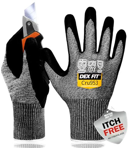 DEX FIT Level 8 Cut Resistant Gloves Cru953; 3D-Comfort Fit and Dexterity, Firm Grip, Thin & Lightweight, Touchscreen Compatible, Durable Steel Fibers, Breathable, Machine Washable; Grey L (9) 1 Pair