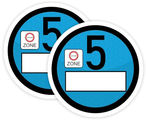 GamesMonkey® - Adhesive Film Euro 2-3 - 4-5 - 6 - E Badge for Windscreen - Environmental Badge - Fine Dust Badge - Fun Film for Vehicle Car Accessories - Matte White Vinyl (Euro 5, Pack of 2)