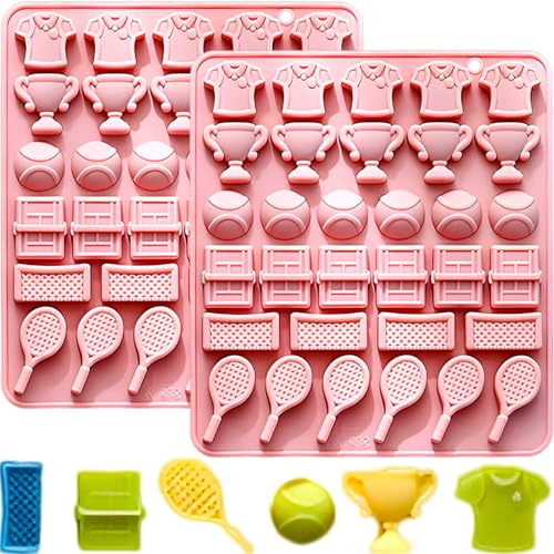 Tennis-Schokoladenform, 32 Mulden, für Tennis, Sport, Süßigkeiten, Trophäen, Tassen, Ballschläger, Eiswürfel, Tennisform für Schokolade, Süßigkeiten, Fondant, Gelee, Zucker, Backen, Basteln