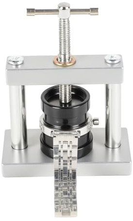 19 Pezzi Pressa per Orologi - Strumento Chiusura Orologi 15,5x10x6cm - Acciaio - Per Riparazione, Cambio Batteria, Chiusura Cassa - Kit per Orologiaio (Argento)