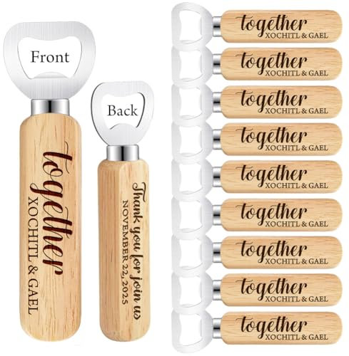 Décapsuleur en bois personnalisé pour cadeaux de mariage, design gravé personnalisé, lot de 10 à 100