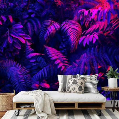 Seidenstoff Tapeten Wandtapete, Fantasie, Neon Farn Muster 3D Wandbild Wohnzimmer Wanddekoration Fototapete, 3D Tapete Effekt ‎150x105cm (B×H) Groß Muster