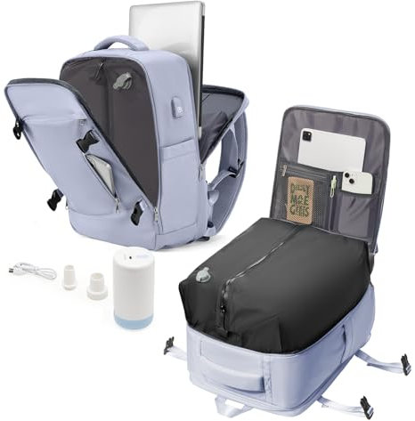 Sac a Dos de Voyage Cabine Avion Sous Vide avec Pompe – Sac de Compression avec Airbag, Port USB, Bagage à Main Imperméable -Violet